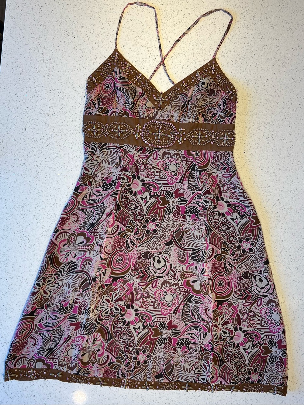 VINTAGE ECI New York 100% Silk Beaded Y2K Dress Paisley Whimsigoth/Fairy Grunge